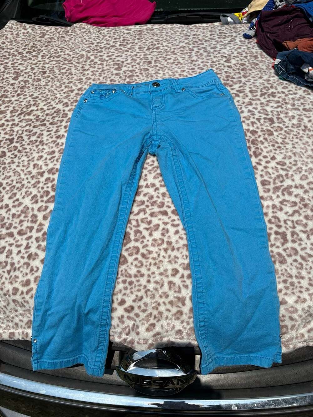 Y2K Code Bleu Marielle Blue Embroidered Rhinestone Cropped Pants Size 4P